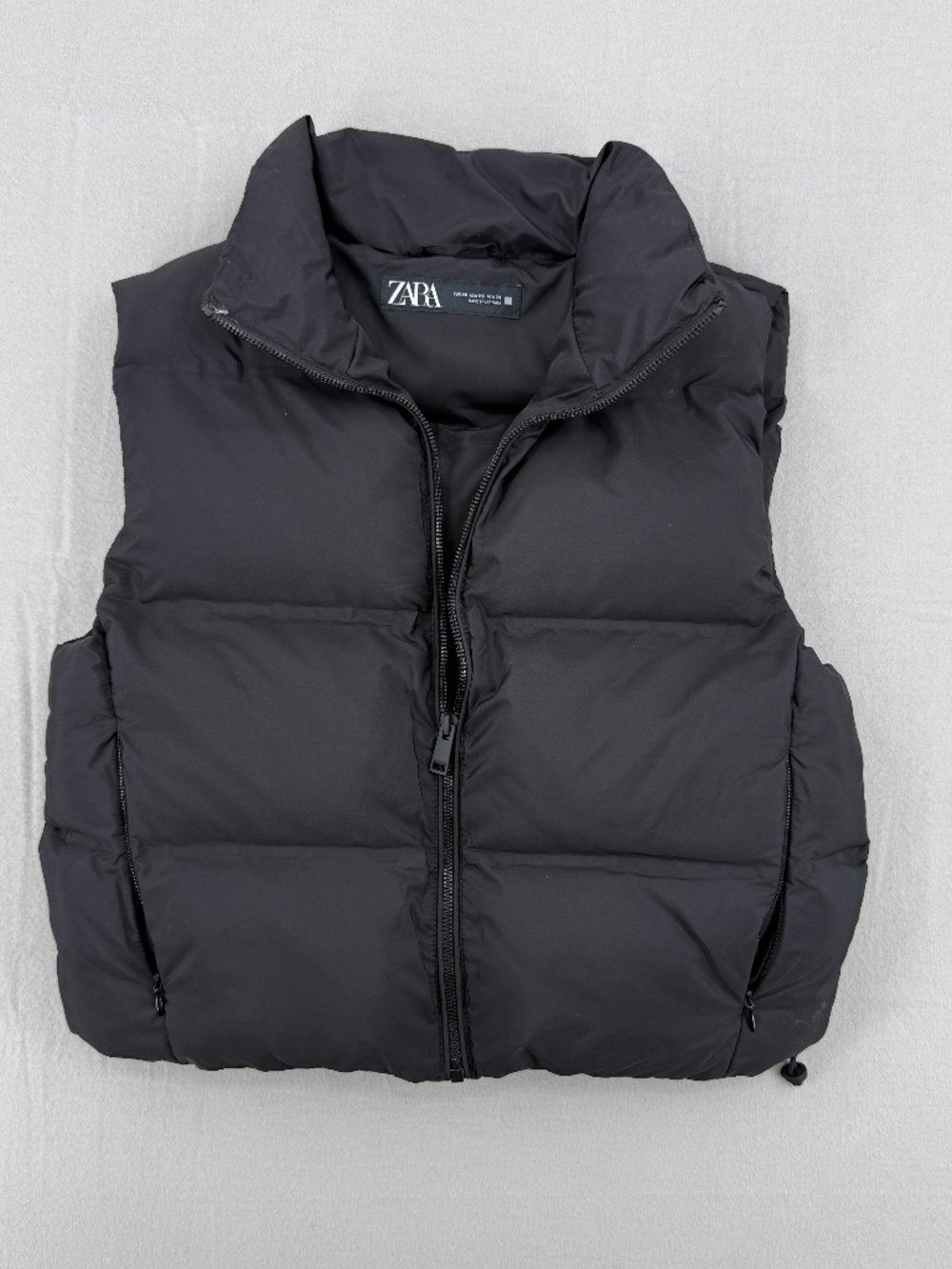 ZARA Black Cropped Puffer Vest High Neck Padded Quilted Streetwear Women M